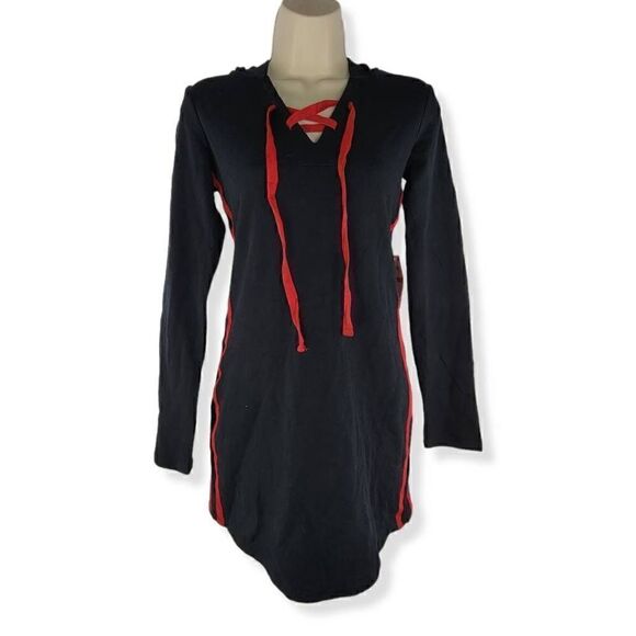 Material Girl Active Black Hooded Sweatshirt Dress XS Junior - Picture 2 of 6